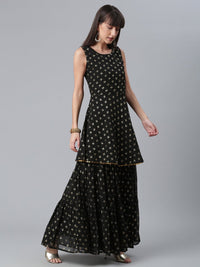 Thumbnail for Ahalyaa Women Black Ethnic Motifs Printed Empire Kurta With Sharara & Dupatta