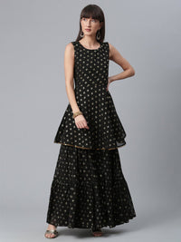 Thumbnail for Ahalyaa Women Black Ethnic Motifs Printed Empire Kurta With Sharara & Dupatta