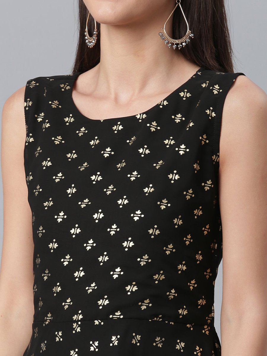 Ahalyaa Women Black Ethnic Motifs Printed Empire Kurta With Sharara & Dupatta