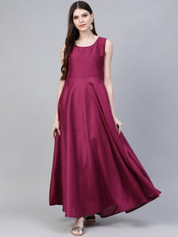 Thumbnail for Ahalyaa Women Navy Blue & Magenta Ethnic Sreen Printed Layered Maxi Dress