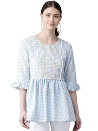 Thumbnail for Ahalyaa Women Blue & White Checked A-Line Top