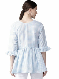 Thumbnail for Ahalyaa Women Blue & White Checked A-Line Top
