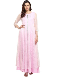 Thumbnail for Ahalyaa Women's Stylist Double Layered Light Pink Indo Western Kurta Dress