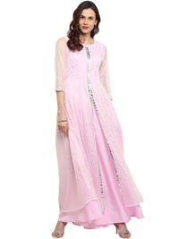 Thumbnail for Ahalyaa Women's Stylist Double Layered Light Pink Indo Western Kurta Dress