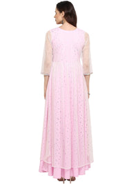 Thumbnail for Ahalyaa Women's Stylist Double Layered Light Pink Indo Western Kurta Dress