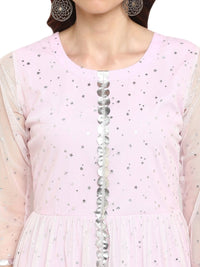 Thumbnail for Ahalyaa Women's Stylist Double Layered Light Pink Indo Western Kurta Dress