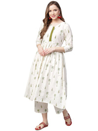 Thumbnail for Ahalyaa Pure Cotton Off White Gathered Kurta With Pant