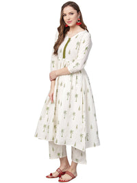 Thumbnail for Ahalyaa Pure Cotton Off White Gathered Kurta With Pant