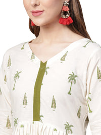 Thumbnail for Ahalyaa Pure Cotton Off White Gathered Kurta With Pant