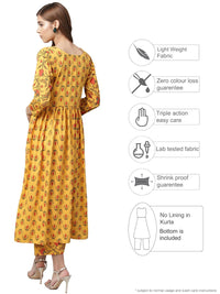 Thumbnail for Ahalyaa Mustard Gathered Printed Kurta With Pant