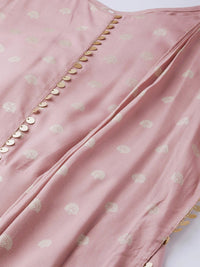 Thumbnail for Ahalyaa Pink & Golden Printed Maxi Dress With Attached Dupatta