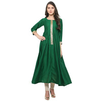 Thumbnail for Ahalyaa Women's Green And Gold Anarkali For Festive And Party Wear