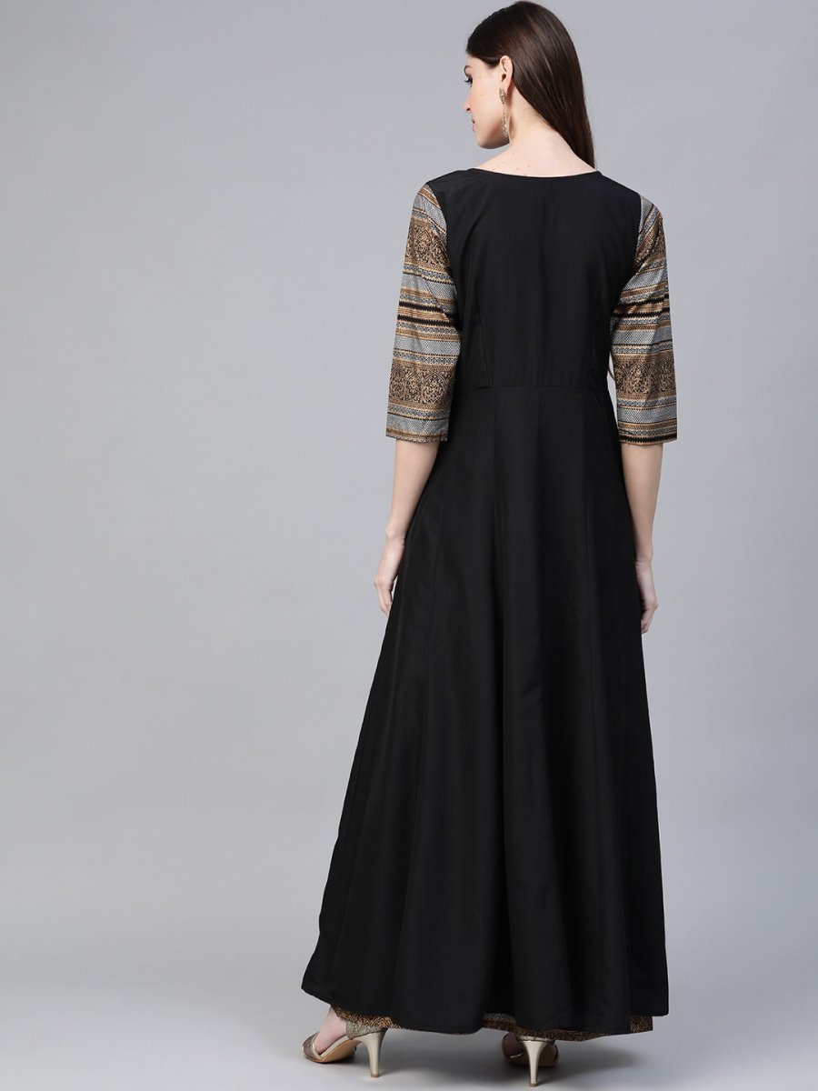 Ahalyaa Black Solid Front Slit Kurta With Palazzo