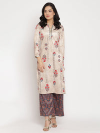 Thumbnail for Ahalyaa Women's Beige Color Digital Print Velvet Kurta With Palazzo