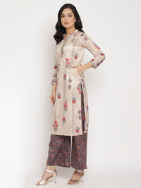 Thumbnail for Ahalyaa Women's Beige Color Digital Print Velvet Kurta With Palazzo