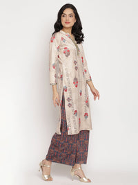 Thumbnail for Ahalyaa Women's Beige Color Digital Print Velvet Kurta With Palazzo