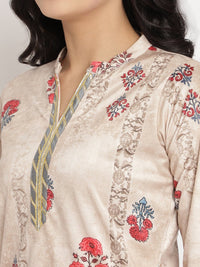 Thumbnail for Ahalyaa Women's Beige Color Digital Print Velvet Kurta With Palazzo