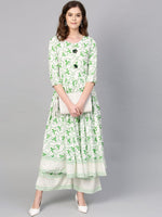 Thumbnail for Ahalyaa Green Round Neck Assymetrical Floral Kurta with Palazzo