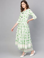 Thumbnail for Ahalyaa Green Round Neck Assymetrical Floral Kurta with Palazzo
