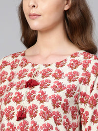Thumbnail for Ahalyaa Multi-color Round Neck Asymmetrical Floral Kurta with Palazzo