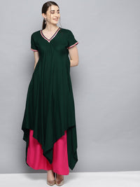 Thumbnail for Ahalyaa Dark Green Solid Kimono Rayon Kurta Set For Women
