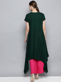 Thumbnail for Ahalyaa Dark Green Solid Kimono Rayon Kurta Set For Women