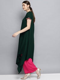 Thumbnail for Ahalyaa Dark Green Solid Kimono Rayon Kurta Set For Women