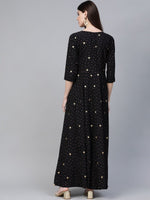 Thumbnail for Ahalyaa Women Black & Pink High Slit Bandhani Khari Printed Anarkali Kurta with Palazzos