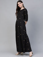 Thumbnail for Ahalyaa Women Black & Pink High Slit Bandhani Khari Printed Anarkali Kurta with Palazzos