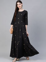 Thumbnail for Ahalyaa Women Black & Pink High Slit Bandhani Khari Printed Anarkali Kurta with Palazzos