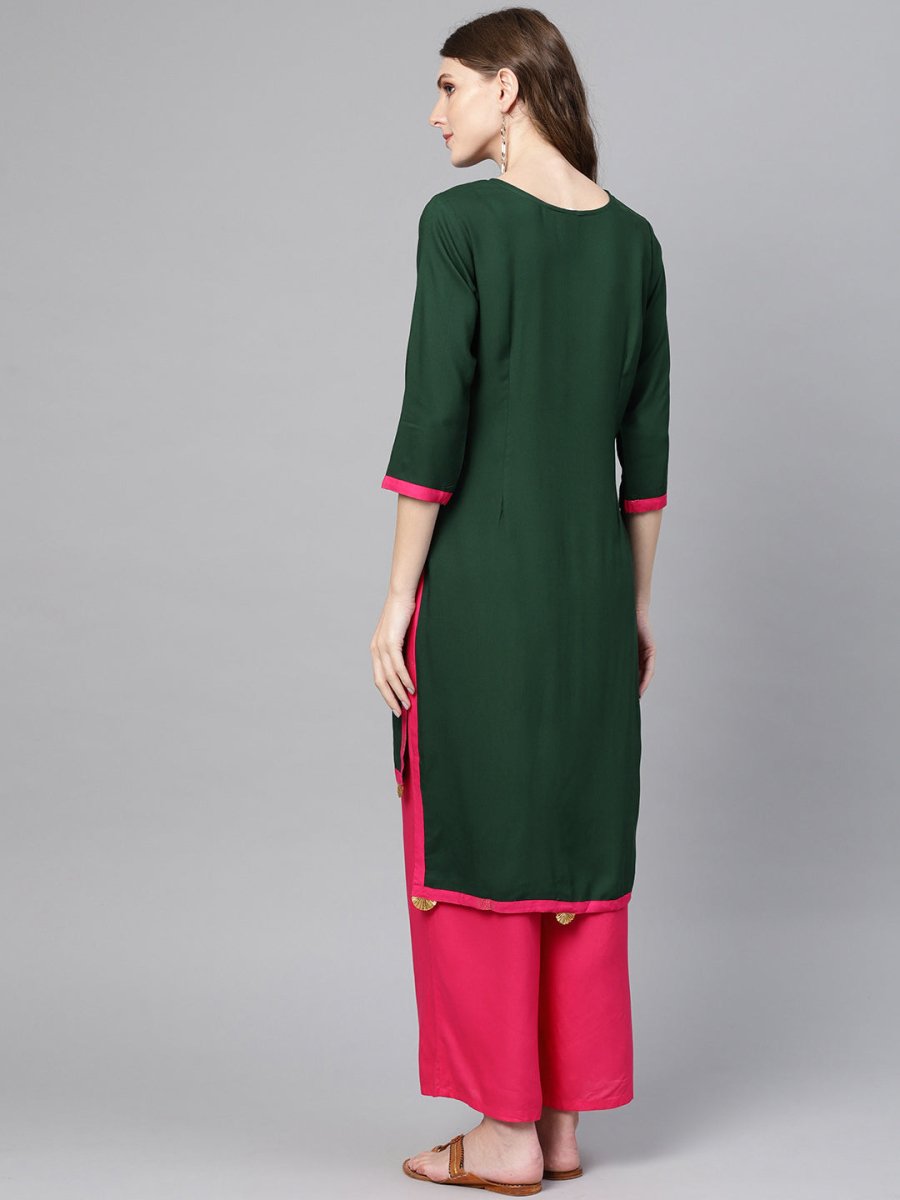 Ahalyaa Green Solid Straight Kurta for women