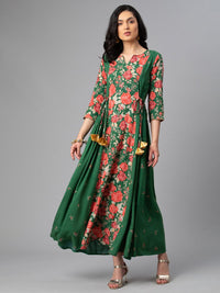 Thumbnail for Ahalyaa Viscose Rayon Green Floral Printed Kurta