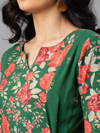 Thumbnail for Ahalyaa Viscose Rayon Green Floral Printed Kurta