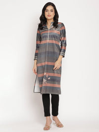 Thumbnail for Ahalyaa Women's Multi Color Stripe Digital Print Velvet Kurta