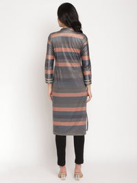 Thumbnail for Ahalyaa Women's Multi Color Stripe Digital Print Velvet Kurta