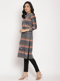 Thumbnail for Ahalyaa Women's Multi Color Stripe Digital Print Velvet Kurta
