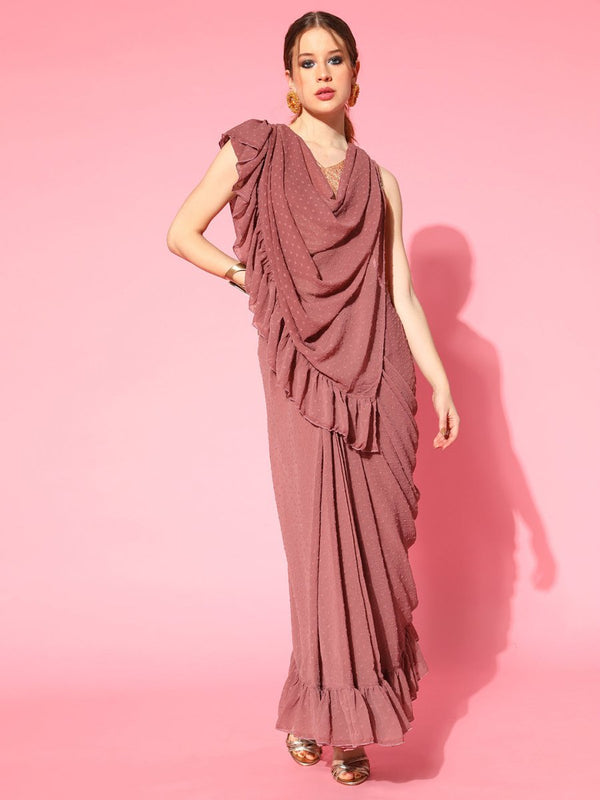 Ahalyaa Rusty Rose & Golden Woven Design Ready to Wear Saree - Distacart