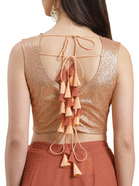 Thumbnail for Ahalyaa Rusty Brown Pleated Ready to Wear Saree Set