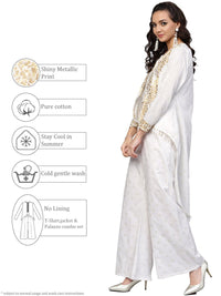 Thumbnail for Ahalyaa Off White Straight Cotton Indowestern Set
