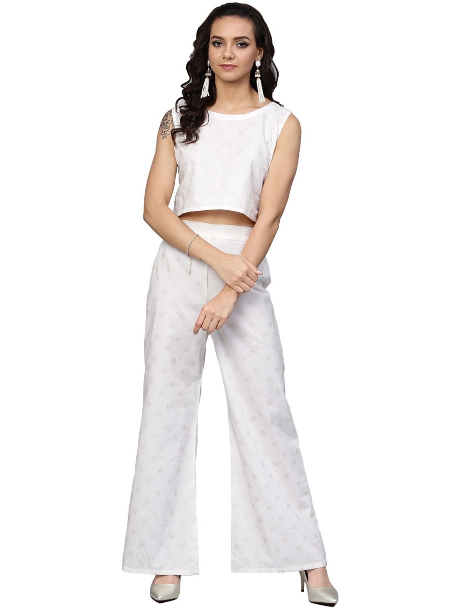Ahalyaa Off White Straight Cotton Indowestern Set