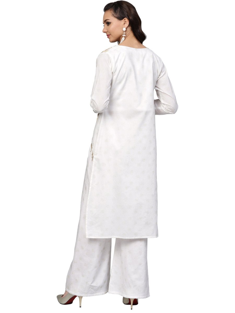 Ahalyaa Off White Straight Cotton Indowestern Set