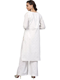 Thumbnail for Ahalyaa Off White Straight Cotton Indowestern Set