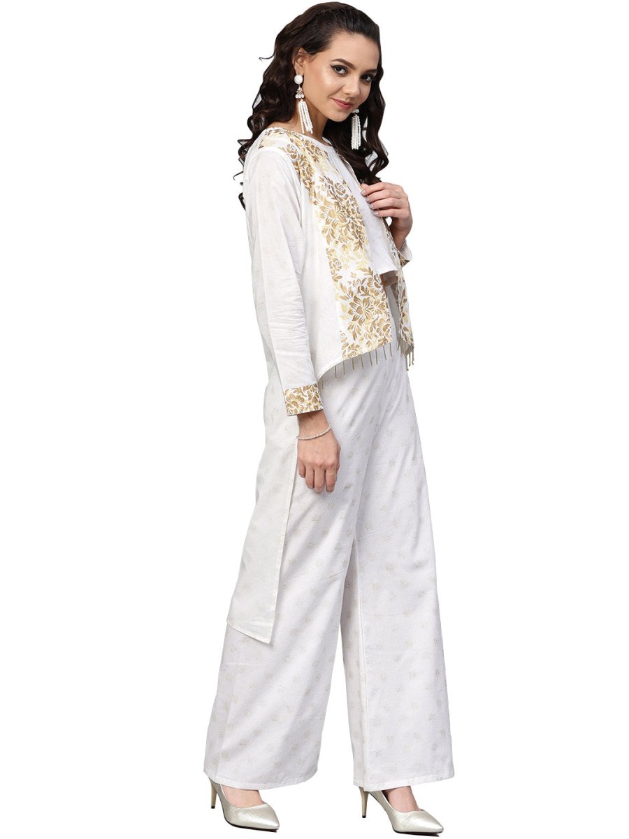 Ahalyaa Off White Straight Cotton Indowestern Set