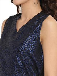 Thumbnail for Ahalyaa Women Black & Blue Printed Crop Top With Palazzos & Jacket