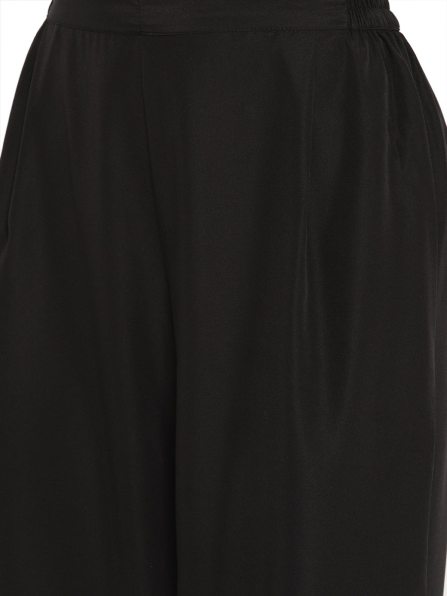 Ahalyaa Women Black & Blue Printed Crop Top With Palazzos & Jacket