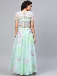 Thumbnail for Ahalyaa Women Mint Green Oraganza Printed Lehenga Choli