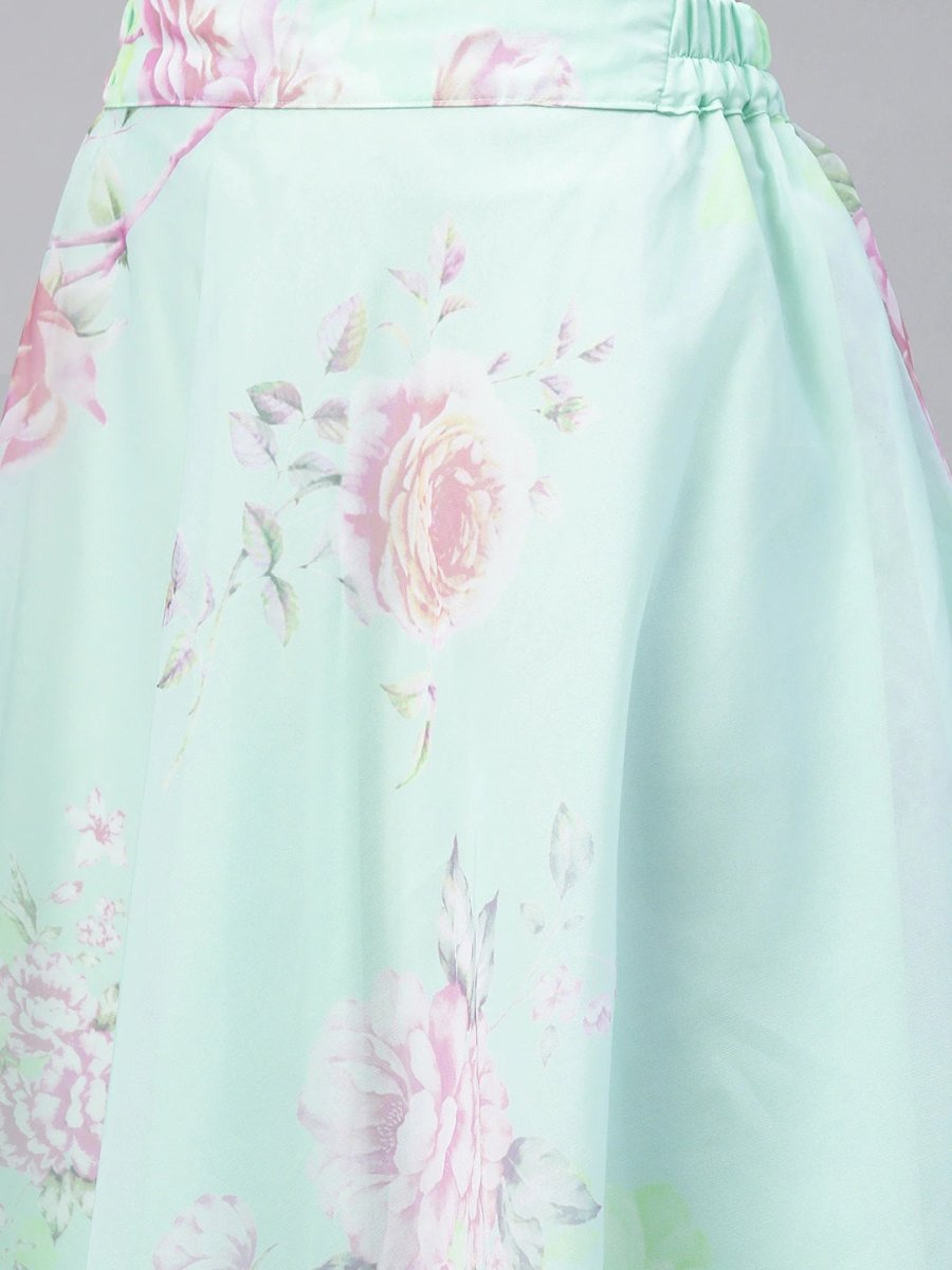Ahalyaa Women Mint Green Oraganza Printed Lehenga Choli