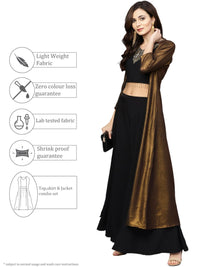 Thumbnail for Ahalyaa Black Golden Straight Crepe & Georgette Kurta Set