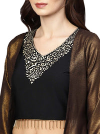 Thumbnail for Ahalyaa Black Golden Straight Crepe & Georgette Kurta Set