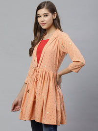 Thumbnail for Ahalyaa Women Peach-Coloured & Red Printed Tunic
